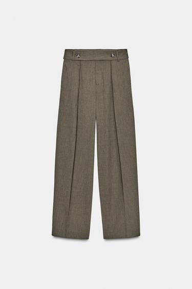 Zara PLEATED BELTED PANTS - Khaki marl