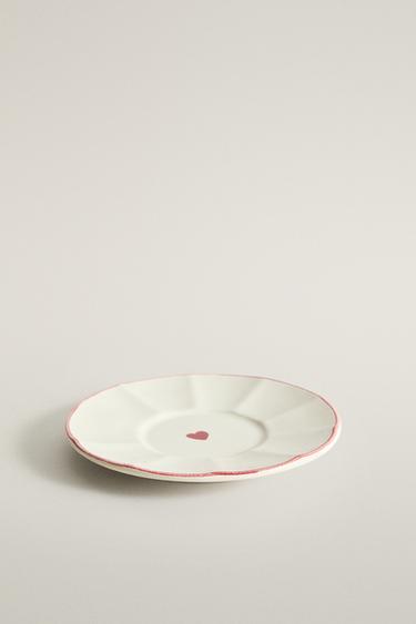 HEART STONEWARE SIDE PLATE — White / Red 2