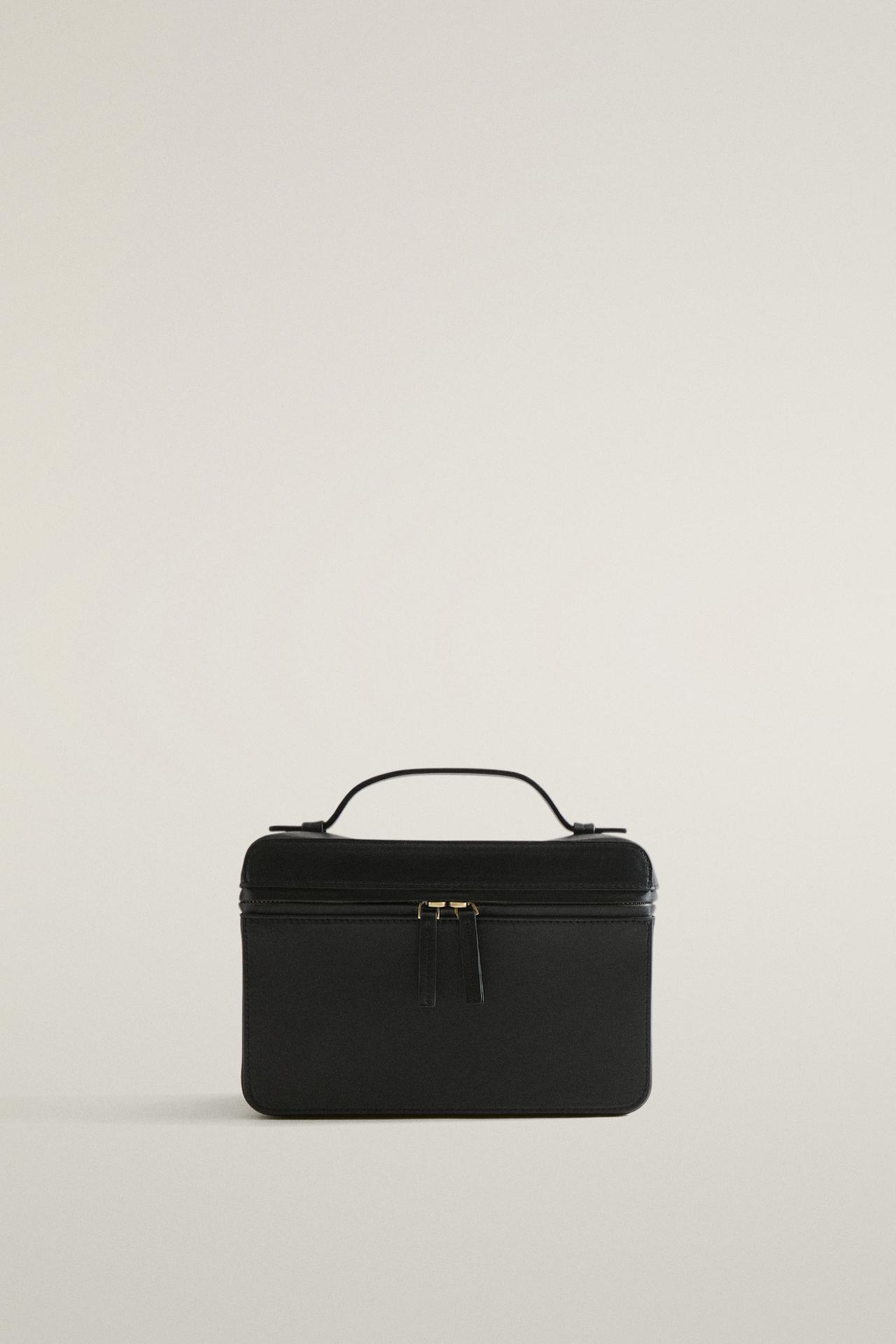 NAPA LEATHER BRIEFCASE MAKEUP BAG — Black