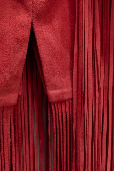 LIMITED EDITION SUEDE LEATHER FRINGE SKIRT - Red by Zara - Image 4