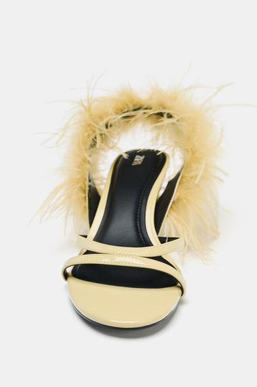SANDALES À TALONS MÉTALLISÉS PLUMES - Jaune de Zara - Image 7