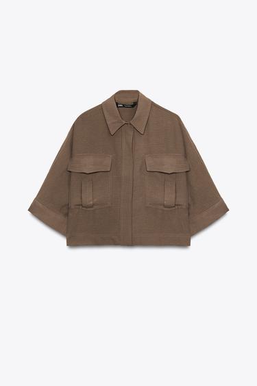 CAMISA FLUÍDA BOLSILLOS - Marrón claro de Zara