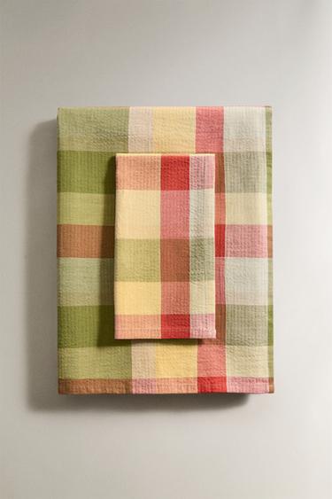 CHECK COTTON TABLECLOTH - Greens by Zara