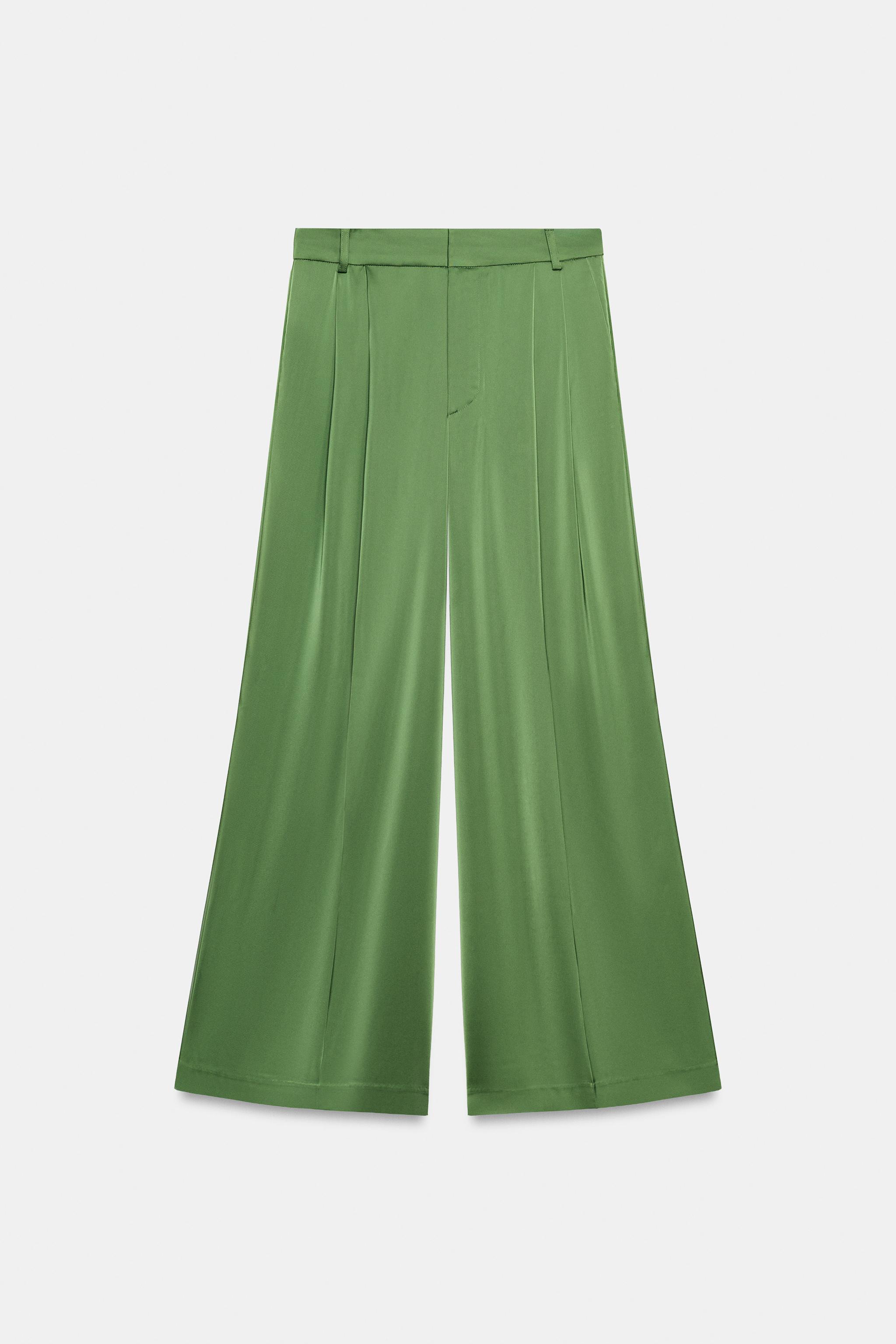 SATIN PLEATED PANTS - Green | ZARA United States
