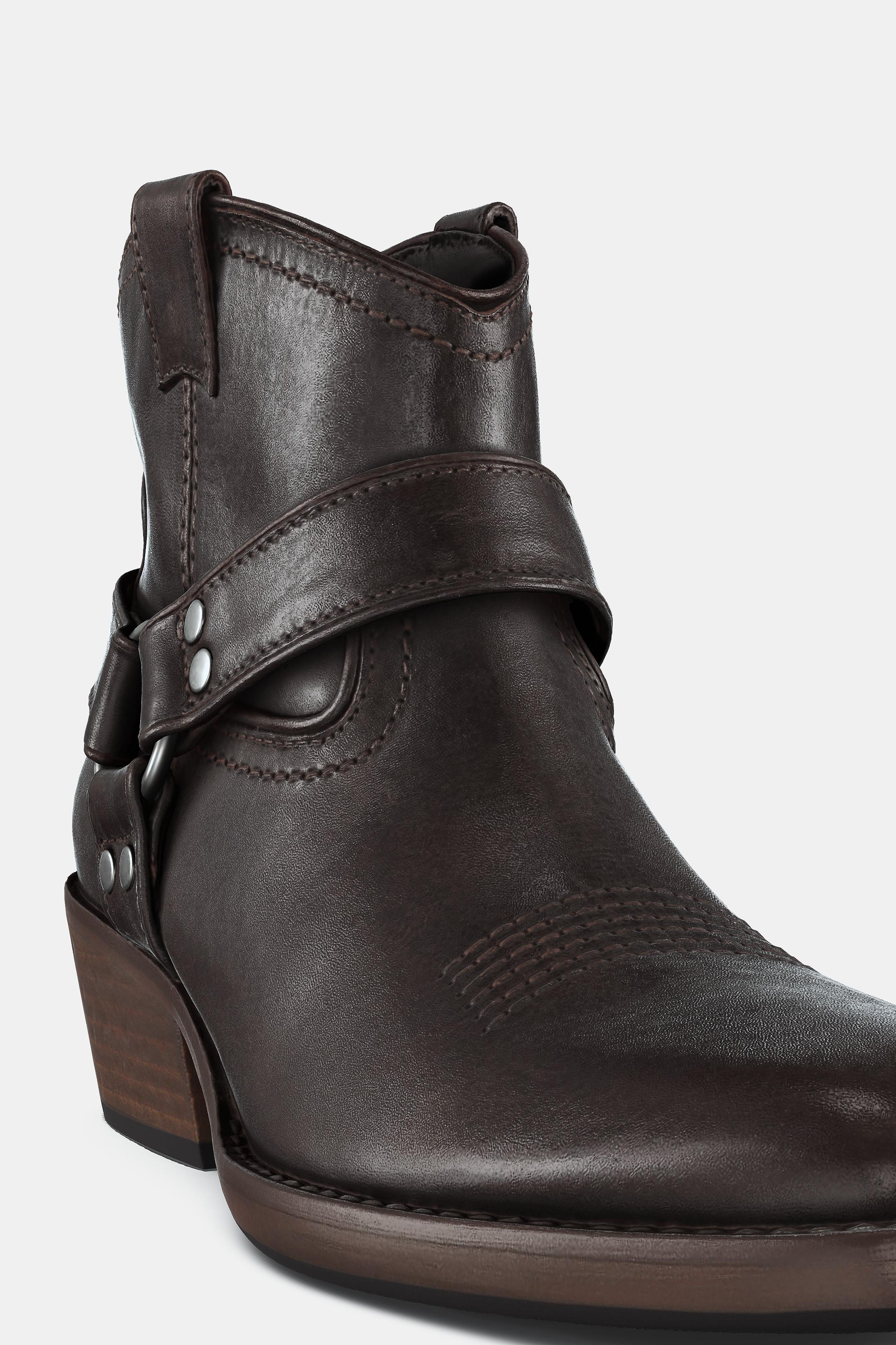 LEATHER COWBOY ANKLE BOOTS WITH RINGS - Brown by Zara