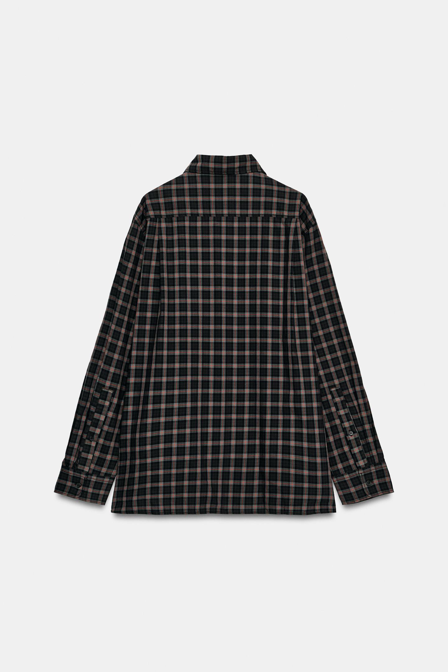 Женская рубашка Zara Oversized Plaid Poplin, цвет: Чёрный / Оранжевый — фото 6
