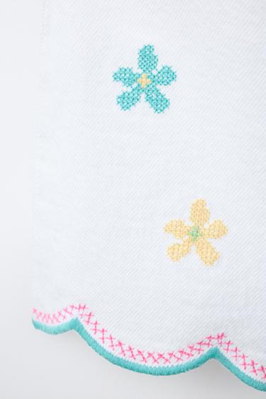 CROSS STITCH FLORAL TWILL TOP - White by Zara - Image 3