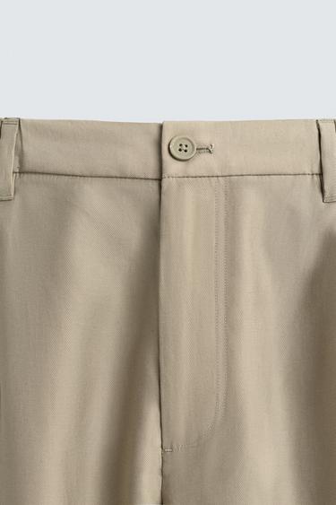 PANTALON FLUIDE À PLIS - Vert olive de Zara - Image 8