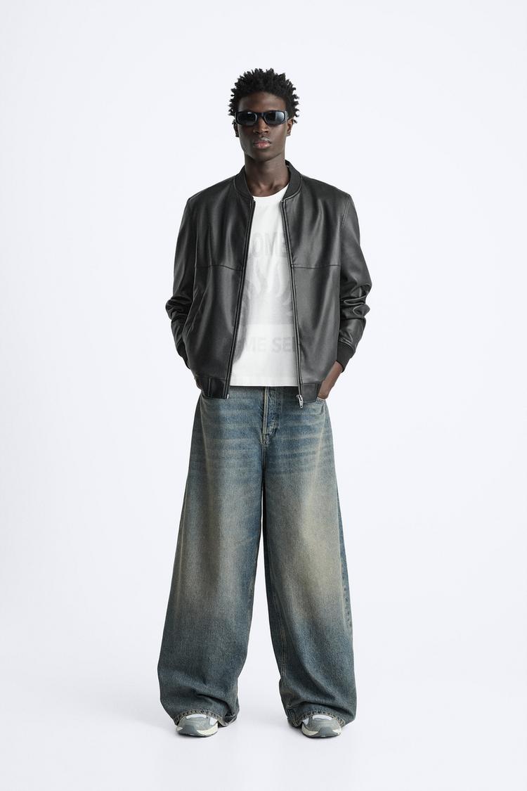 Ppsnabha Zara Jean Jacket Men Faux Leather Bomber Jacket Zara