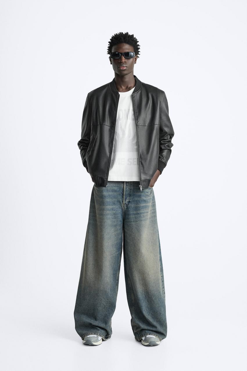 フェイクレザーボンバージャケット - ブラック | ZARA Japan / 日本