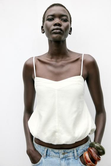 TOP GLOBO COM LINHO - Branco da Zara