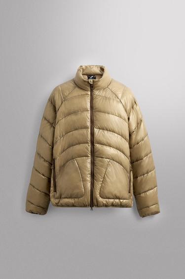 Zara PACKABLE 100% FEATHER PUFFER JACKET - taupe brown