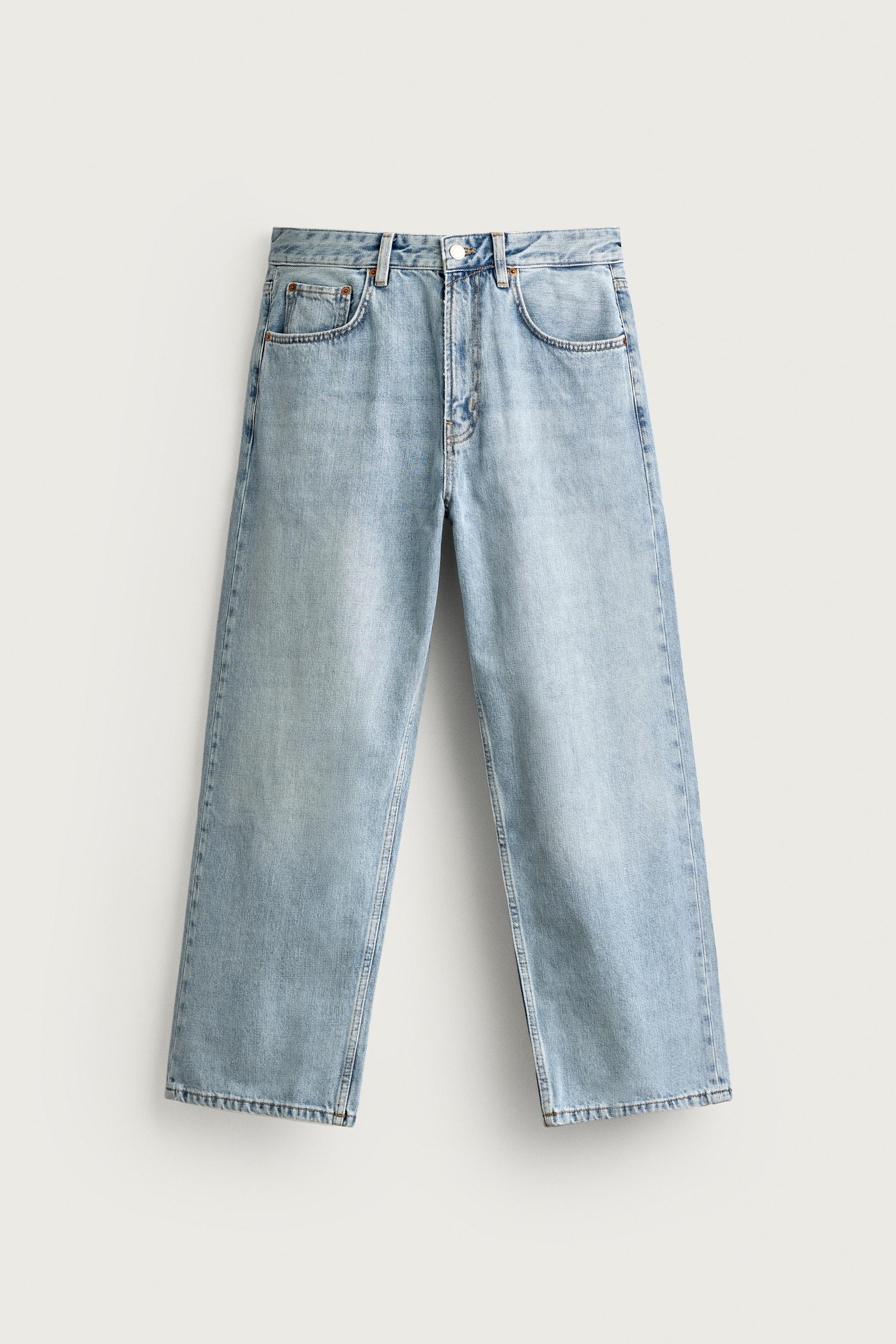 LOOSE CROPPED FIT JEANS — Mid-blue