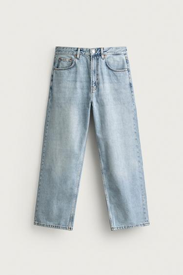 LOOSE-FIT CROPPED JEANS - Mid-blue by Zara