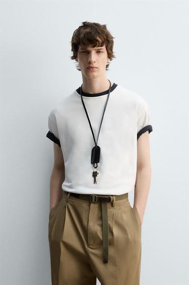 HEAVYWEIGHT RIBBED TRIM T-SHIRT - Oyster-white by Zara