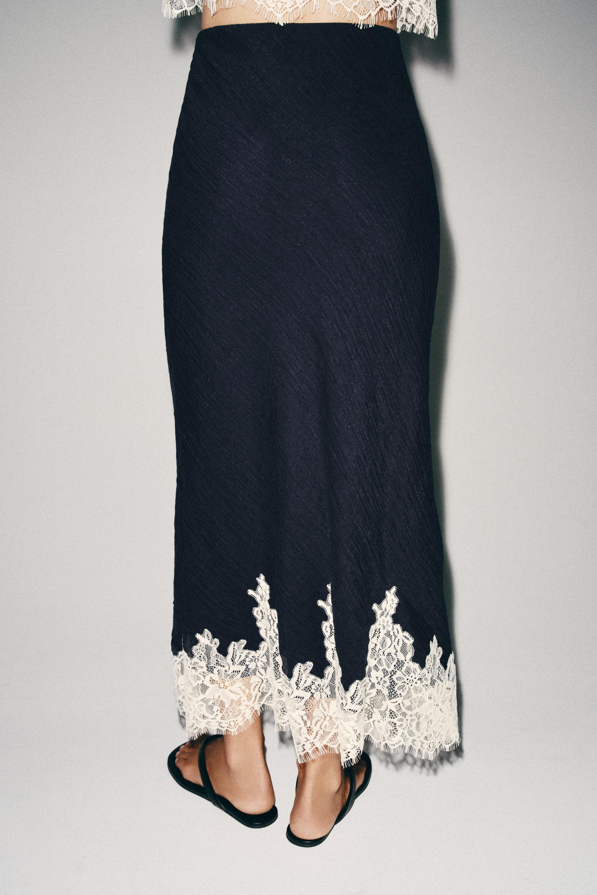Женские юбки Zara LACE TRIM MIDI SKIRT — фото 3