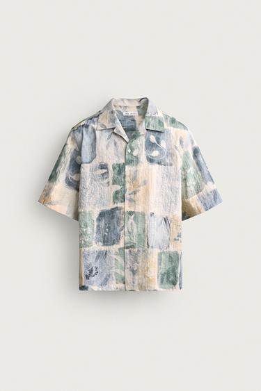Zara 抽象印花泡泡紗襯衫 - 藍色 / 綠色