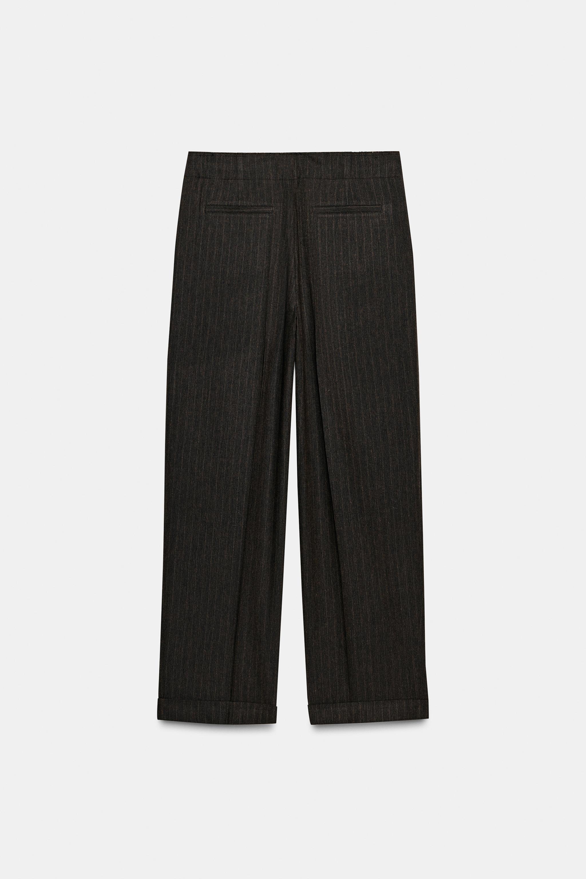 ZW COLLECTION HERRINGBONE PLEATED PANTS - Brown marl | ZARA Canada