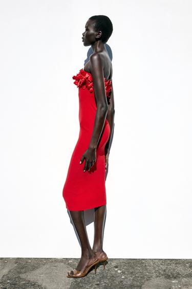 FLORAL KNIT MIDI DRESS - Red by Zara - Image 3