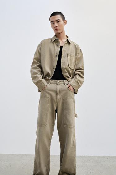 RELAXED FIT OVERSHIRT WITH PATCH - Beige by Zara