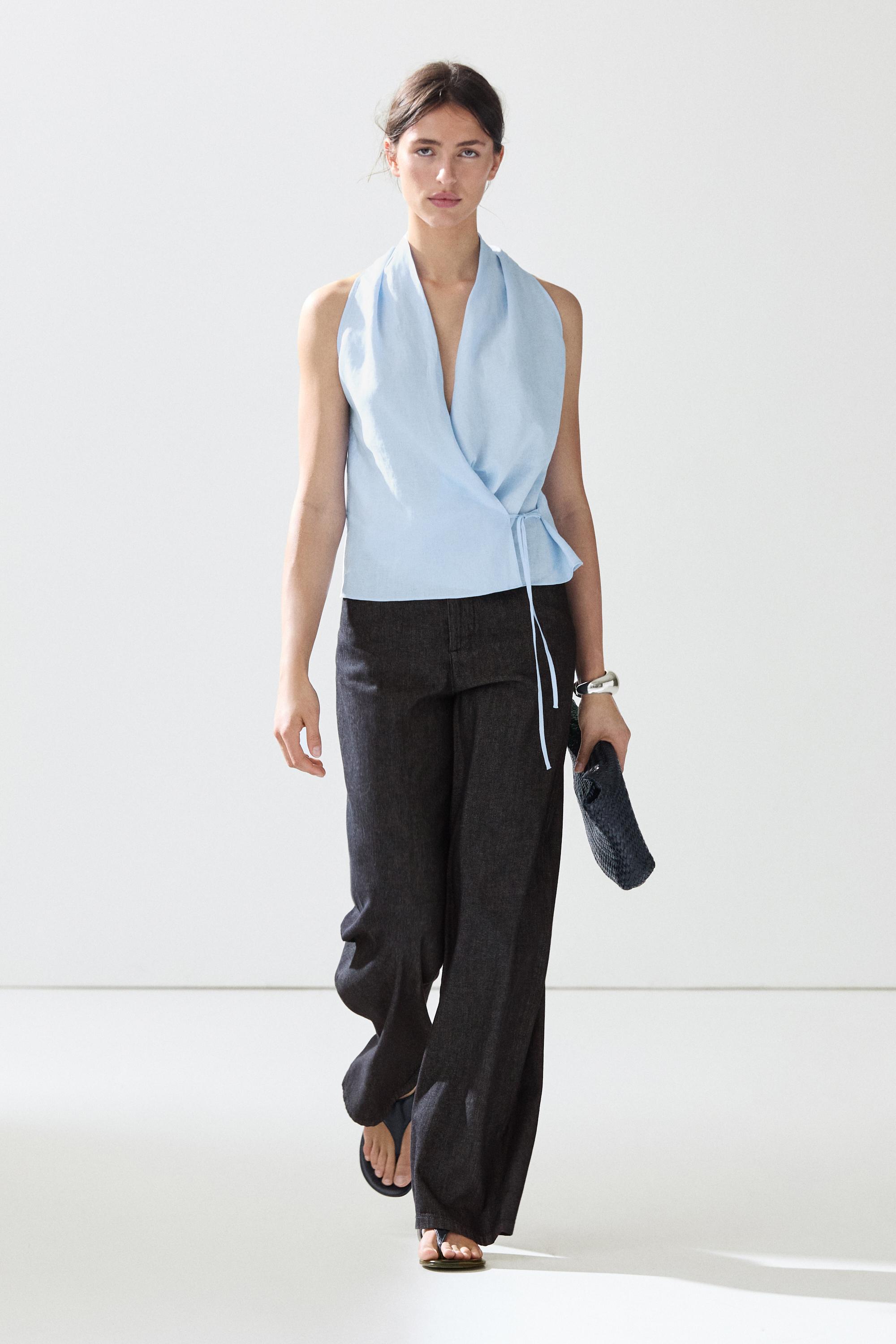 100% linen halter top with tie detail