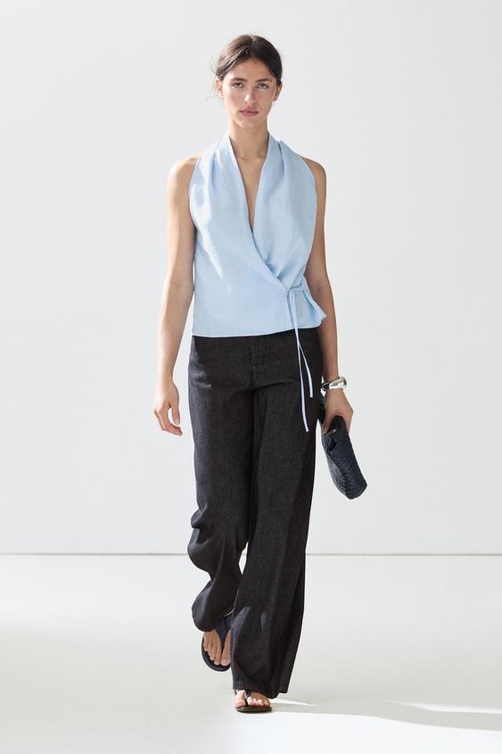 100% linen halter top with tie detail from Zara - $100
