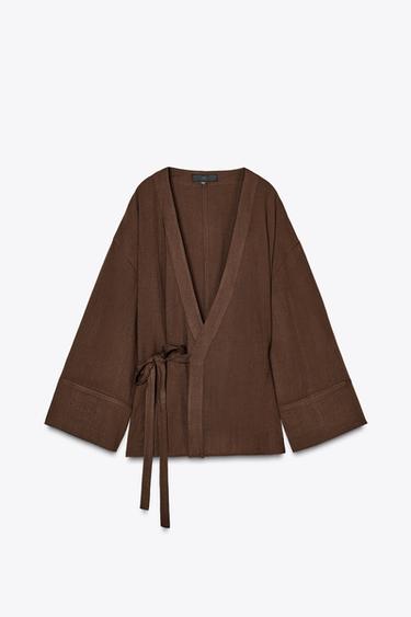 KIMONO CROISÉ - Marron chocolat de Zara