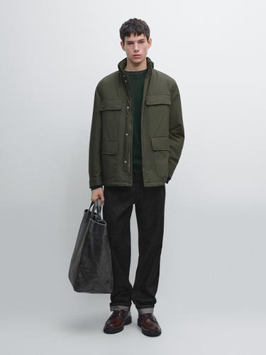 Zara Water-repellent puffer jacket with pockets - Dark brown