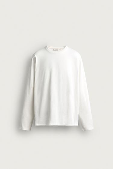 Zara RELAXED FIT LONG SLEEVE T-SHIRT - Oyster-white