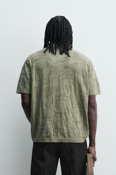 RELAXED FIT JACQUARD KNIT POLO SHIRT - Green by Zara - Image 2