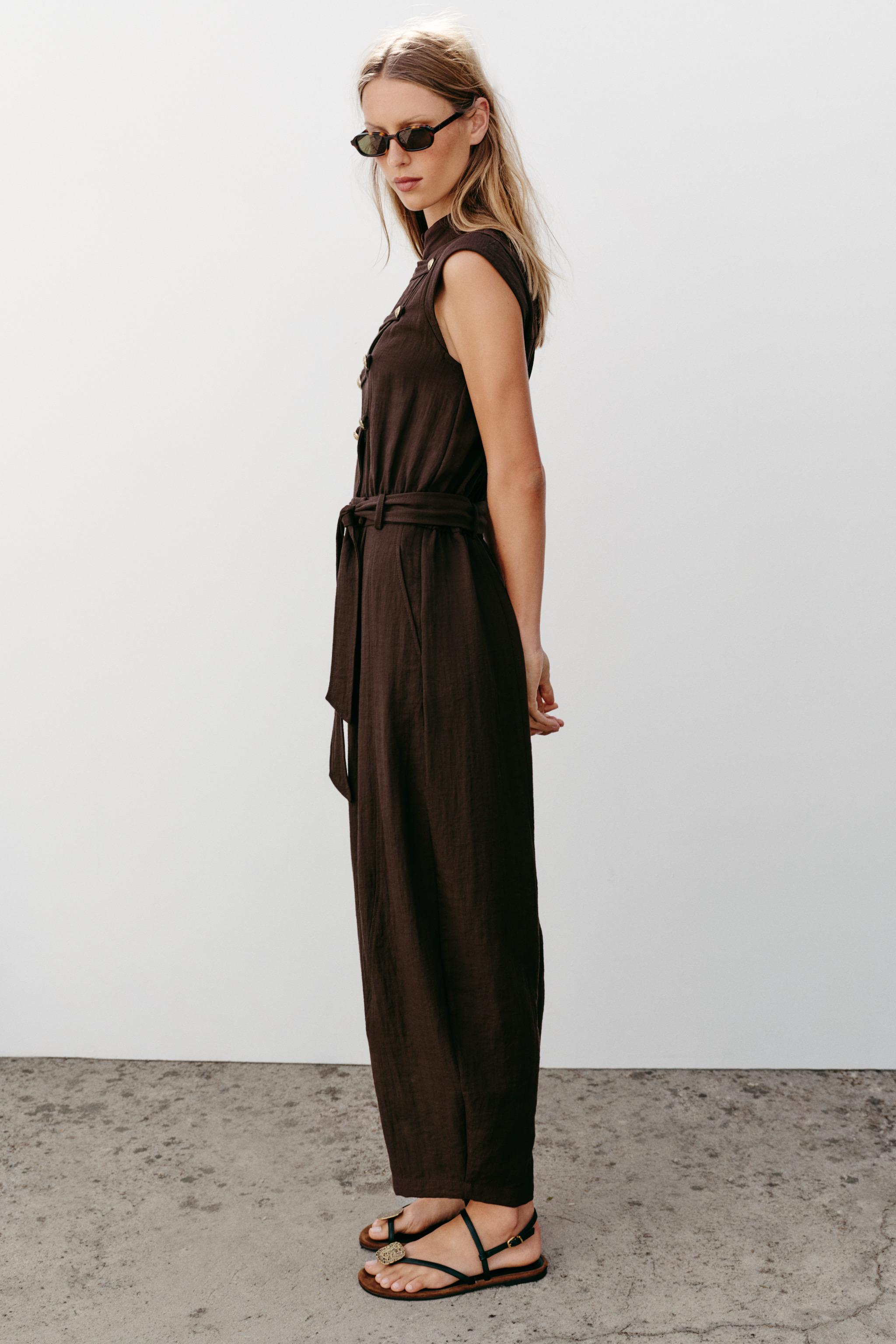 Zara BELTED JUMPSUIT WITH BUTTON DETAILS — фото 4