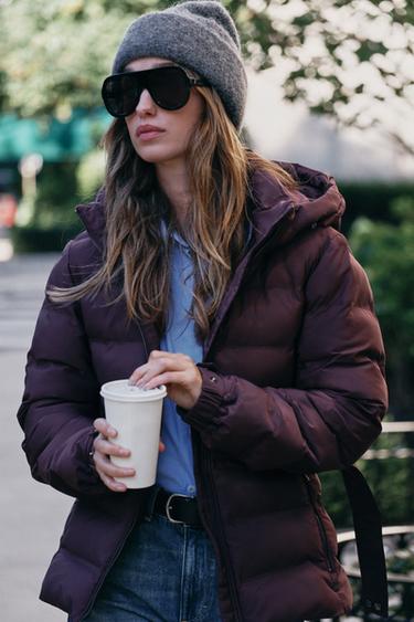 WATER-REPELLENT WINDPROOF PADDED HOODIE ANORAK — Eggplant 2