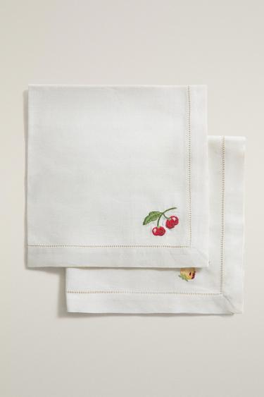 SET TOVAGLIOLI RICAMATI FRUTTA (SET DA 2) - Écru di Zara