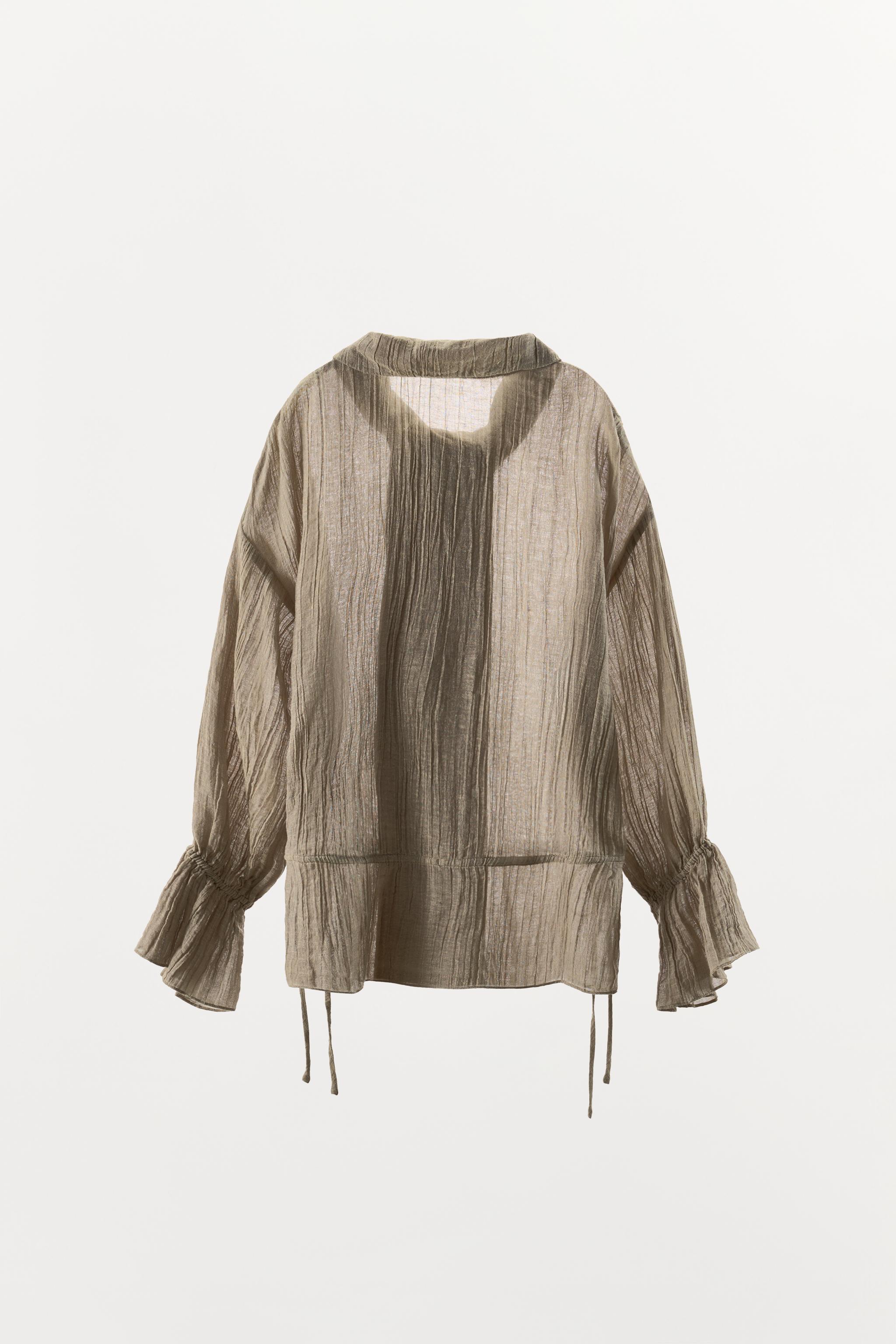 Женские рубашки Zara LINEN-BLEND SHIRT WITH SIDE TIES — фото 4