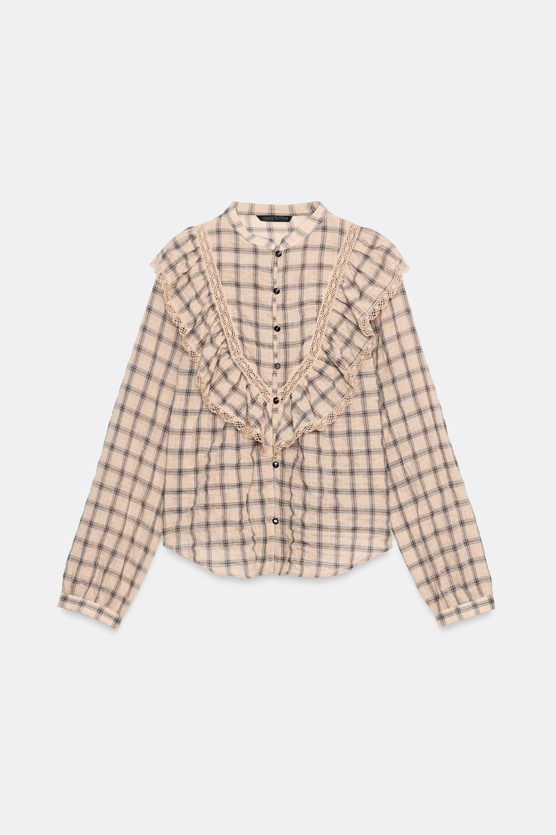 CHECKED BLOUSE WITH LACE TRIM thumbnail 3