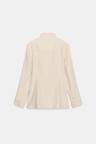 FITTED JACKET WITH LINEN AND SHOULDER PADS - Light beige by Zara - Image 8