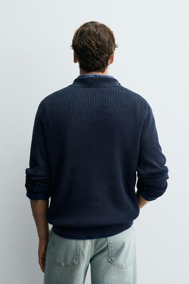 POLO EN MAILLE STRUCTURÉE DÉLAVÉE - Bleu délavé de Zara - Image 2