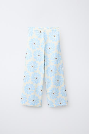 DETACHABLE PAREO PRINT WIDE-LEG TROUSERS - Ecru / Blue by Zara - Image 1