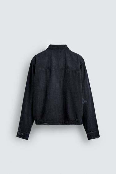 CAZADORA CROPPED FIT EFECTO ROTOS - Azul de Zara