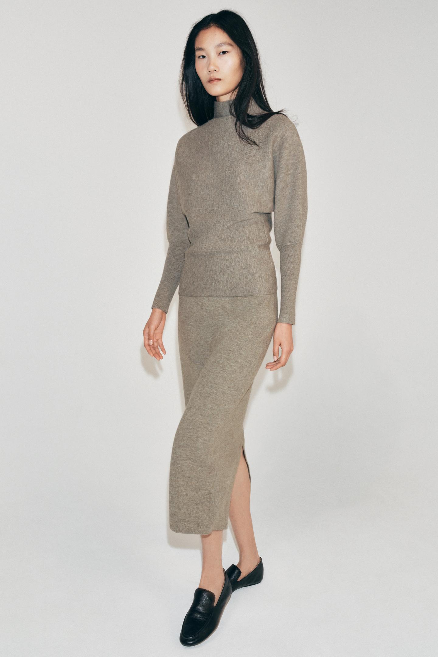 Женский свитер Zara High Neck Knit, цвет: Серо-коричневый серый