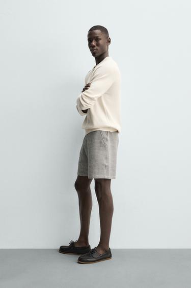BERMUDA REGULAR FIT EN SEERSUCKER STRUCTURÉ - Écru / Bleu marine de Zara - Image 3