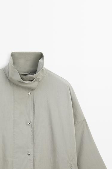 Chaqueta cuello alto mezcla algodón - Gris azul de Zara