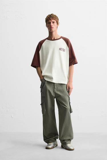 COLOUR BLOCK T-SHIRT WITH SLOGANS - Oyster-white by Zara