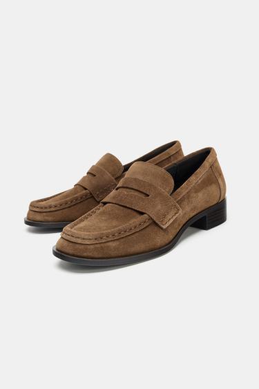 SPLIT SUEDE PENNY LOAFERS - Dark tan by Zara - Image 3