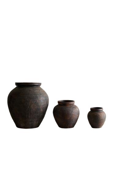 Zara TEXTURED CERAMIC VASE - Dark brown