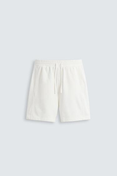 Zara WASHED JOGGER SHORTS - Oyster-white