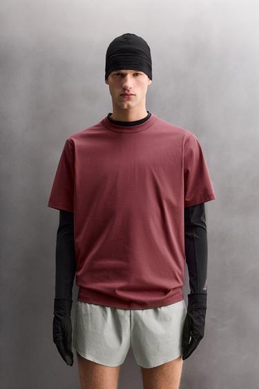 Zara COTTON BLEND TECHNICAL T-SHIRT - Pink