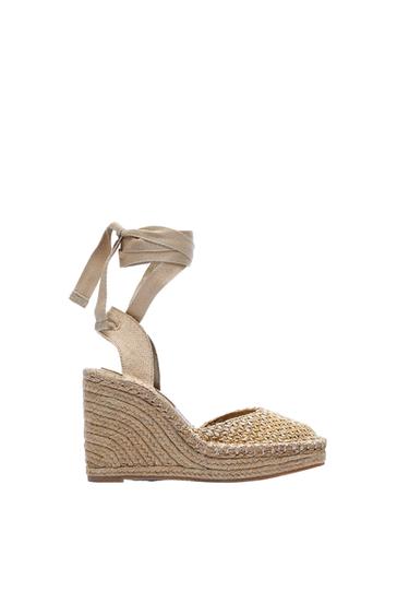 RAFFIA LACE-UP WEDGES
