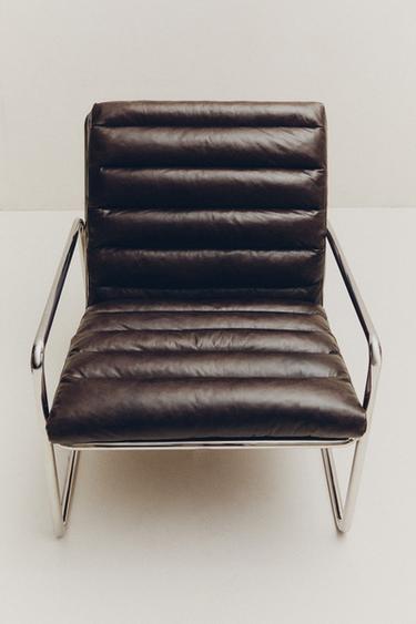 LEATHER AND STAINLESS STEEL ACCENT CHAIR - chocolate by Zara