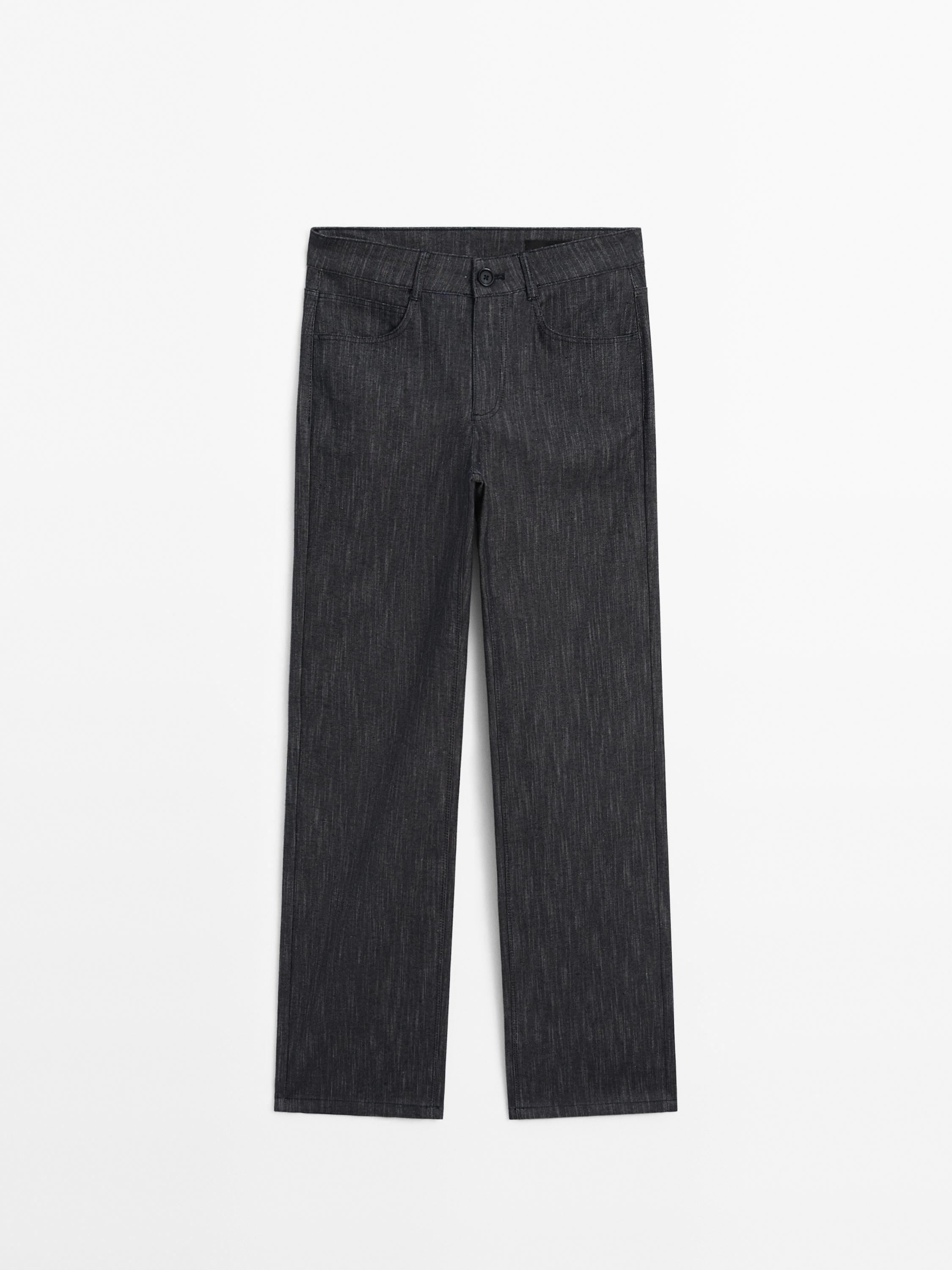 Pantalon straight chiné en coton mélangé